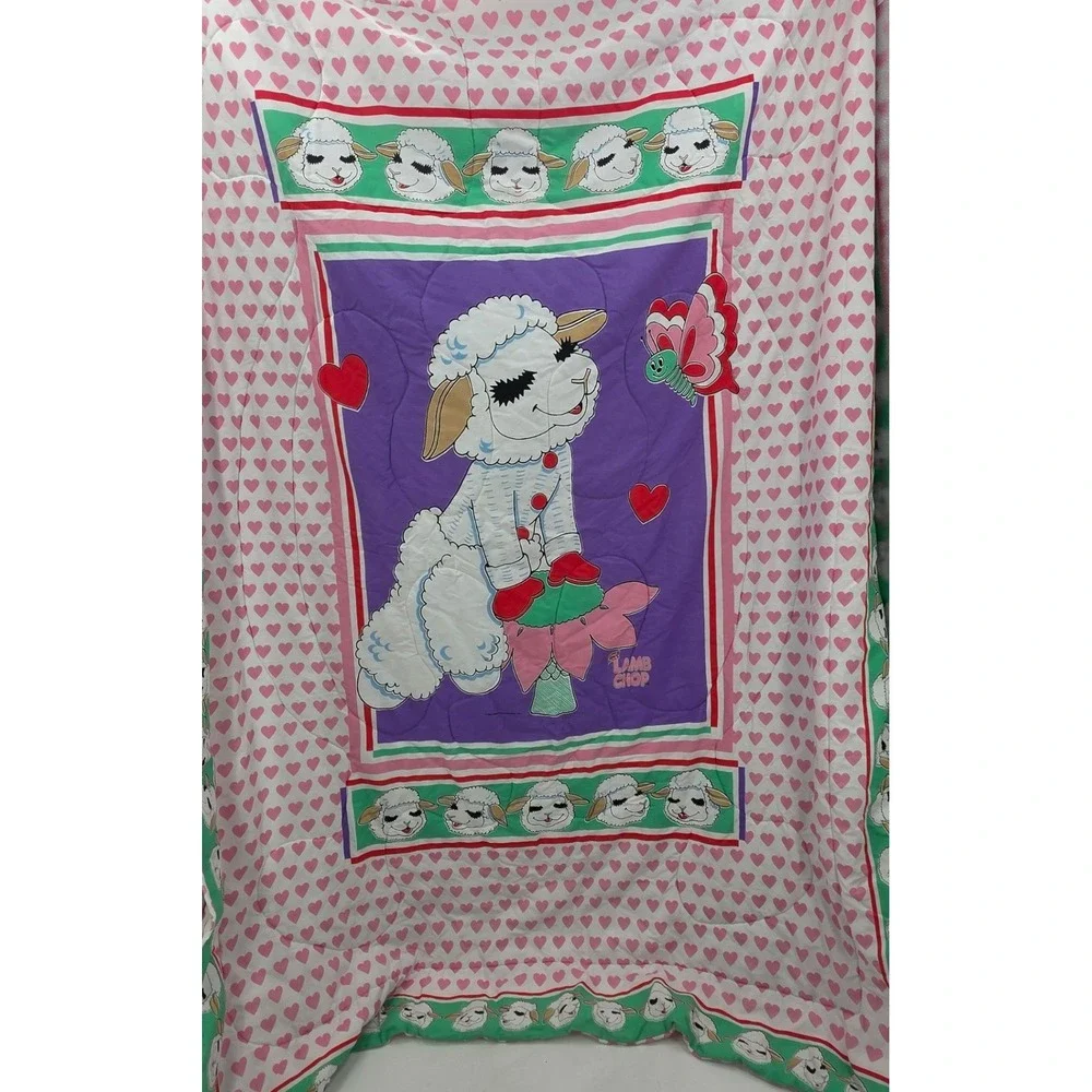VINTAGE 1993 LAMB CHOP COMFORTER TWIN BEDDING ALL OVER PRINT HEARTS RARE EUC